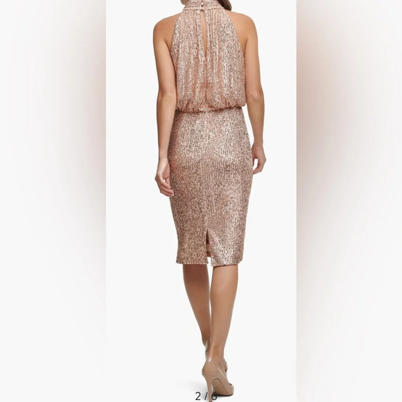 Eliza J Rose Gold Sequin Halter Dress - Picture 2 of 14